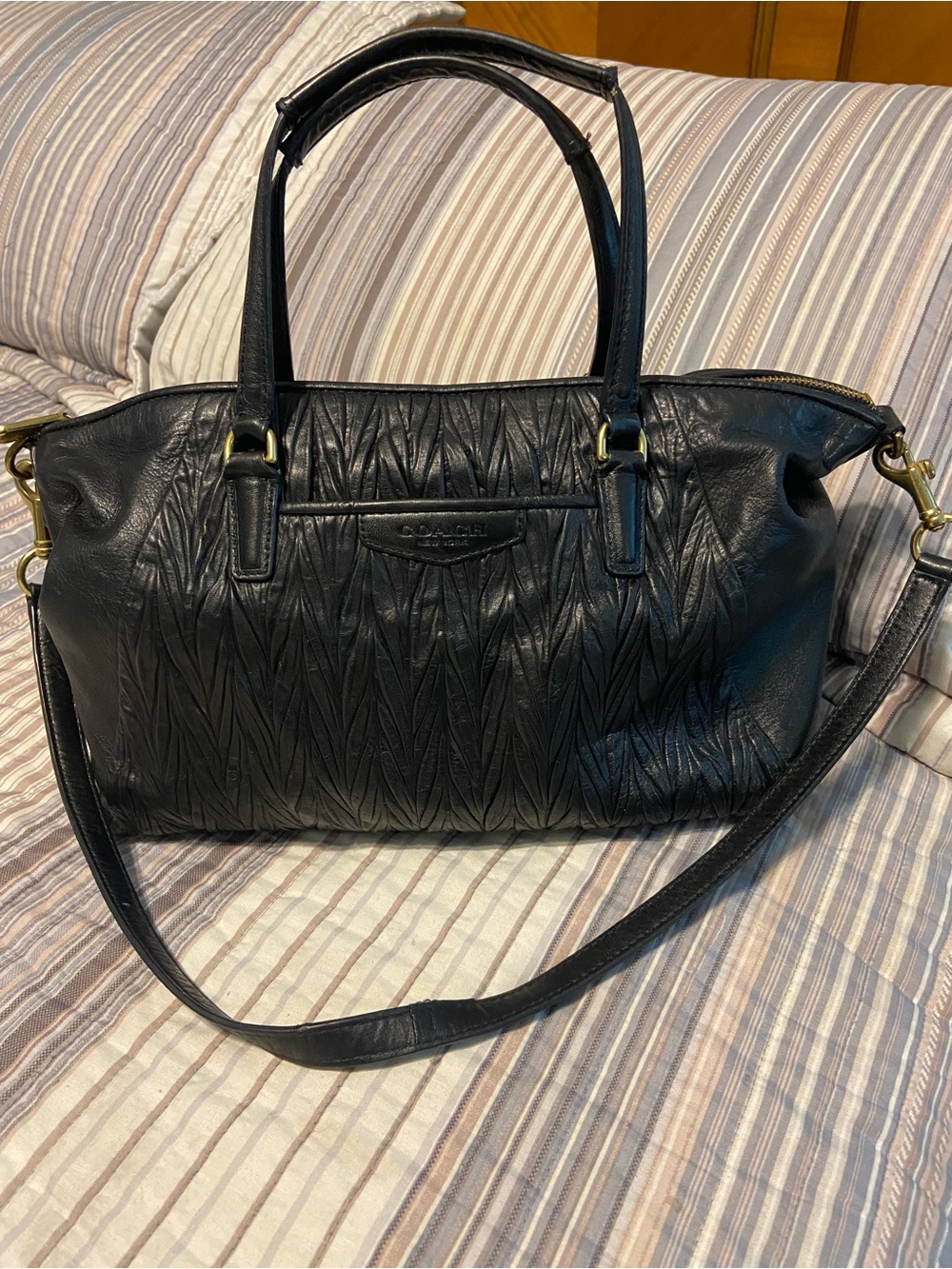 Vintage Coach Madison Gathered Leather Satchel Bag - Black/Gold